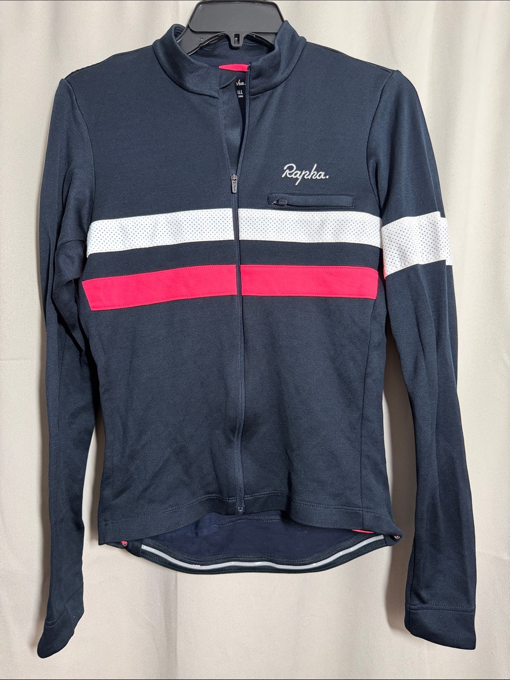 Rapha Brevet Long Sleeve Jersey Full Zip Navy Pink White Small